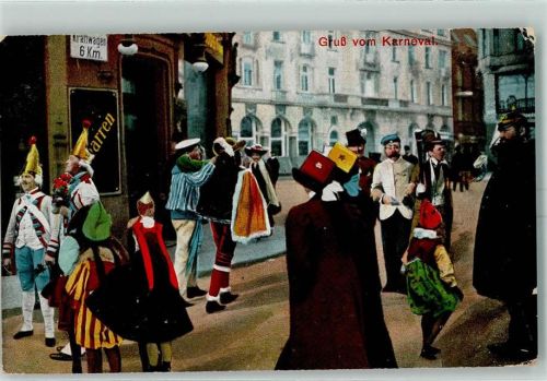 Jecken auf der Straße AK Karneval 1916