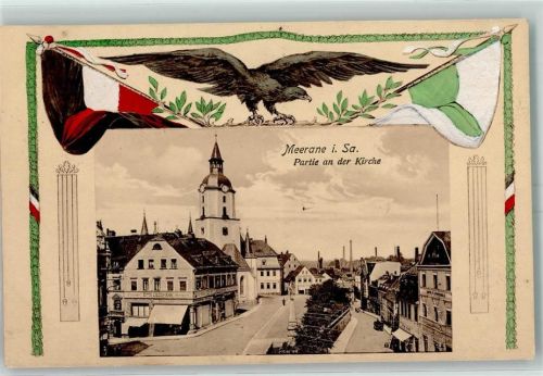 Meerane 1916 An der Kirche Geschäft Otto Liessmann Adler Fahnen Passepartout