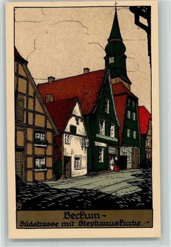 59269 W4720 Beckum , Westf Künstlersteindruck Südstraße mit Stephanuskirche sign