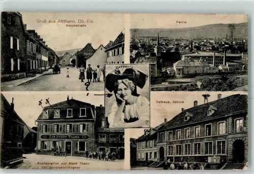 Vieux-Thann Hauptstraße Tracht Elsässerin Gasthaus Zur Stadt Thann Ch. Gerdisser-Wagner Rathaus Schule