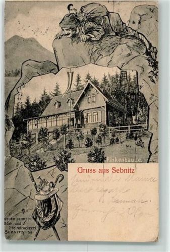 01855 O8360 Sebnitz 1905 - Finkenbaude Wanderausrüstung Bahnpost Schandau- Zug 95