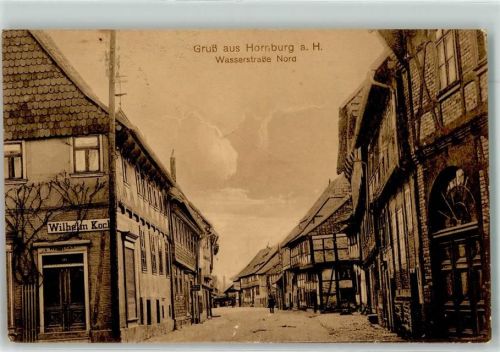 38315 W3342 Hornburg , Kr Wolfenbüttel 1919 - Wasserstraße Nord Fachwerkhäuser Geschäft Wilhelm Koch Bahnpoststempel