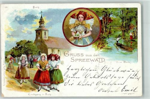 Briesen 1899 Kirchgang in Burg Ruderboot Tracht