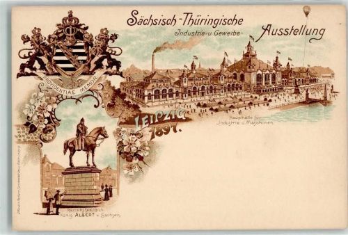Leipzig 1897 Sächsisch-Thüringische Industrie- und Gewerbe-Ausstellung Haupthalle Reiterstandbild König Albert