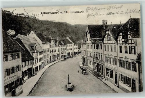 Oberndorf 1913 Schuhmarkt Brunnen Gasthaus Weihmüller Oldtimer Hund