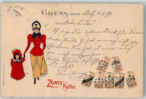 1899 sign. V.S.D. Zuntz Kaffee Mutter mit Tochter