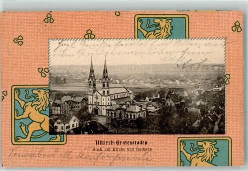 67400 Illkirch-Graffenstaden 1908 - Blick auf Kirche u. Rathaus