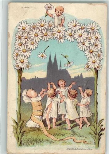 Köln Altstadt-Nord 103 1910 Kinder im Reigen mit Mageriten vor dem Kölner Dom Verlag Greven & Bechthold