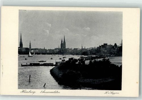 Hamburg Aussenalster H. v. Seggern 31. Deutscher Philatelistentag Postwertzeichen-Ausstellung August 1925 Postmarke Hamburg Schilling Nr 8