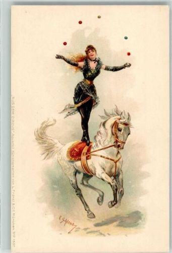 Aus dem Zirkus Aquarell L. Fränzl Nr 1557 Jongleur Pferd