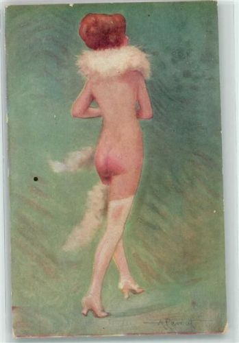 Le Boa blanc sign. A. Penot Nr. 118 Akt Stola Verlag Marque L-E deposee Paris Glamour (Erotik) Künstlerkarte