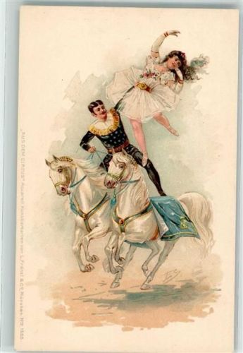 Aus dem Zirkus Aquarell L. Fränzl Nr 1555 Pferde Kunstreiten