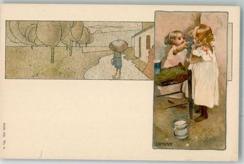 1899 Jugendstil Lithographie Serie 165 Nr. 6 Kinder