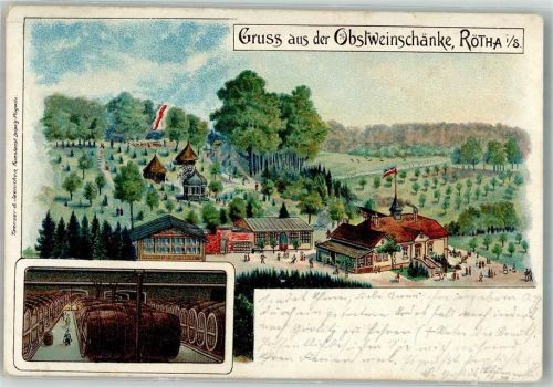 Rötha 1901 Gasthaus Obstweinschänke Lithographie
