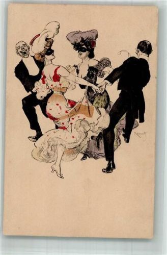 W8000 München Tanz Maskenball Erotik Simplicissimus Serie I Nr. 6 Stempel: Dt. Theater Carnevals Gruss Reznicek, F. von Künstlerkarte