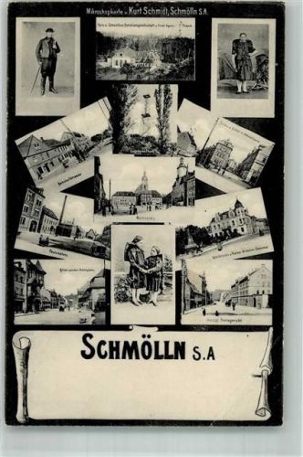 Schmölln 1913 Trachten Marktplatz Bahnhofstrasse Herzogl. Amtsgericht Bahnpost