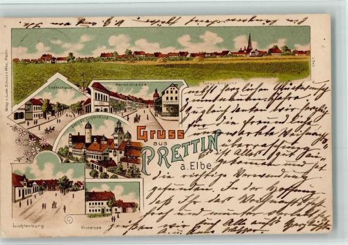Prettin Gruss aus - Schloss, Lindenstr., Herrenstr., Gasthof, Lichtenburg AK