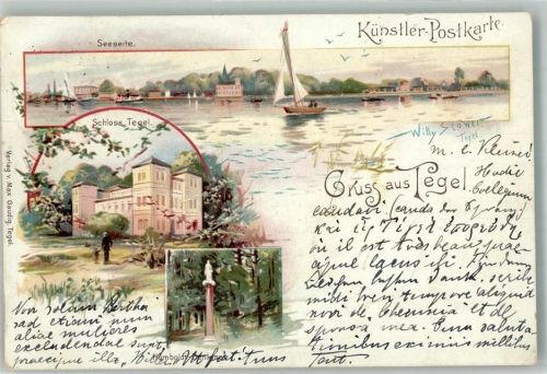 Tegel 1898 Künstlerkarte Schloss Tegel Humbold-Denkmal sign. Stöwer