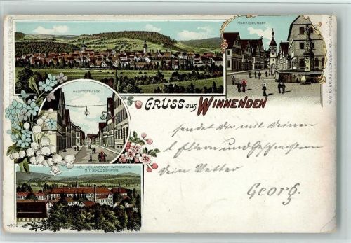 Winnenden 1899 Gruss aus - Heilanstalt , Marktbrunnen, Hauptstr. , Gebr. Metz 4939 AK
