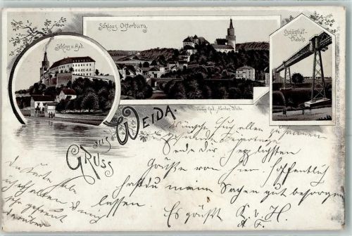 Weida 1899 Schloss und Bad Schloss Osterburg Schützthal-Viadukt