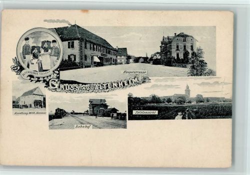 Altenheim Bahnhof mit Eisenbahn, Handlung Kraemer, Hauptstrasse, gute Erhaltung AK