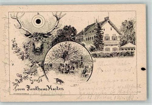 Gauting 1898 Gruss aus - Litho, Forsthaus Kasten