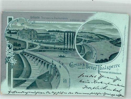 Hückeswagen 1900 Bever Talsperre Staumauer Gasthaus Hillenbach
