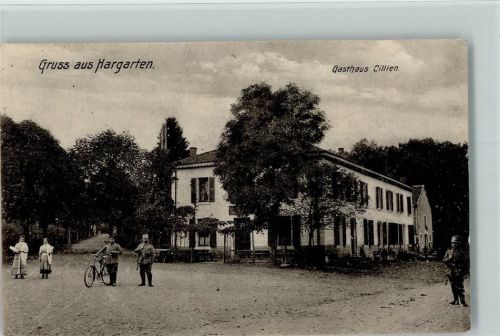 Hargarten-aux-Mines 1916 WK I Gasthaus Cillien, Soldat mit einem Fahrrad , gute Erhaltung AK
