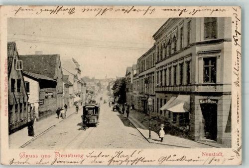 Flensburg 1900 Neustadt Pferdestraßenbahn