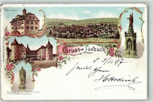 Laubach 1897 Gymnasium Schloss Denkmal d. Grafen Friedrich Ludwig Christian zu Solms Laubach Kriegerdenkmal