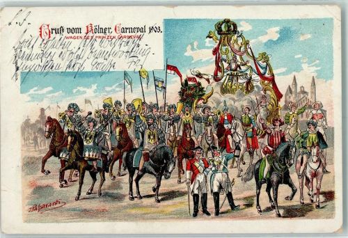 W5000 Köln Stadt Kölner Karneval Wagen des Prinzen Carneval sign Künstlerkarte Karneval 1903 Gebrauchsspuren