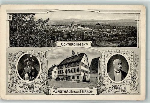 70771 W7022 Echterdingen Gebrauchsspuren Porträt Herzog Karl Eugen Graf Zeppelin Gasthaus Zum Hirsch