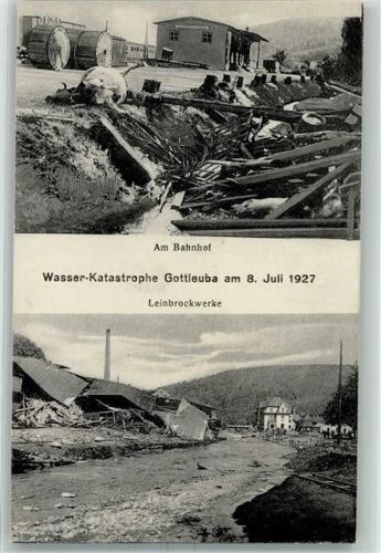 Bad Gottleuba Wasser Katastrophe 1927 - Am Bahnhof + Leinbrockwerke AK