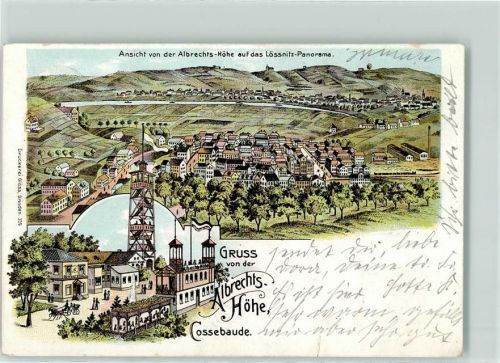 Lößnitz 1905 Albrechts-Höhe Cossebaude Aussichtsturm Lithographie
