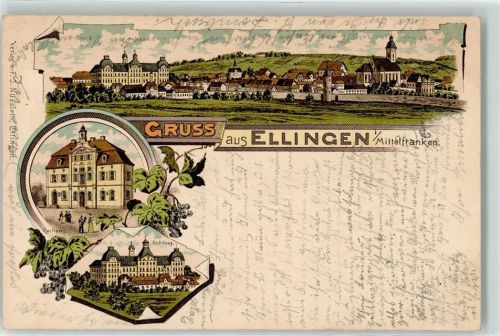 91792 W8836 Ellingen , Bay 1898 Lithographie Rathaus Schloß Deutschordensschloß