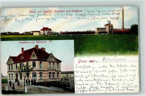 Dieskau Gasthaus Am Bahnhof Blick auf Schacht Bahnhof und Gasthaus O Ort handschriftlich