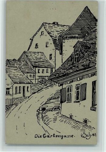 Schleiz 1913 Federzeichnung von E. Schunke - Gartengasse - Malerische Winkel in Schleiz Nr. 5 , gute Erhaltung AK