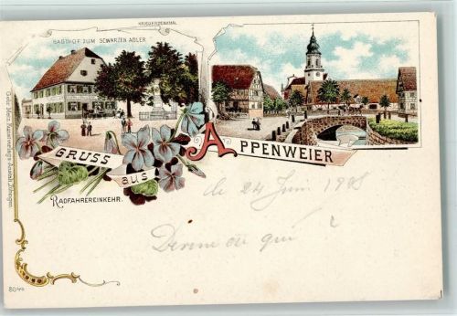 Appenweier 1896 Gruss aus - Litho, Gasthof , Kriegerdenkmal AK
