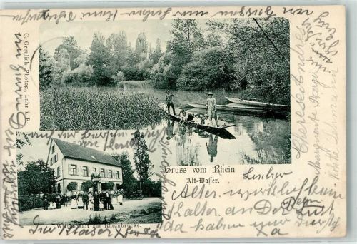 Ottenheim 1902 Gasthaus zur Rheinbrücke Altwasser Boot