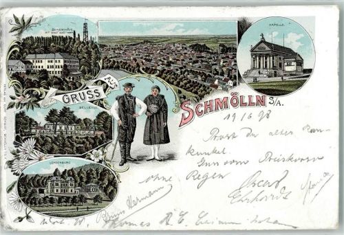 Schmölln 1898 Schiesshaus Kapelle Bellevue Lohsenberg Tracht Blumen Gruss
