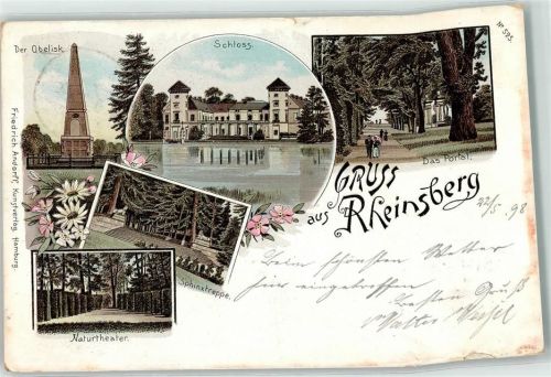 Rheinsberg 1898 Obelisk Schloss Portal Sphinxtreppe Naturtheater