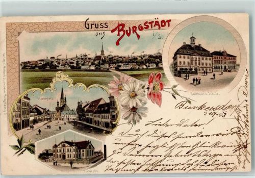 Burgstädt 1903 Rathaus Schule Marktplatz Turnhalle