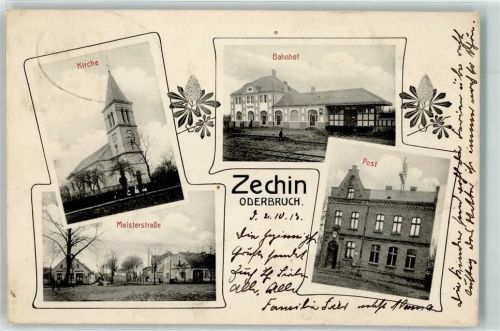 Zechin Kirche Meisterstraße Bahnhof Post Bahnpost Wrietzen- Zg. 37