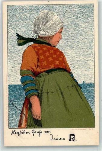 1900 Original Autograph sign. Kallmorgen Litho Von der Wasserkant Nr. 6