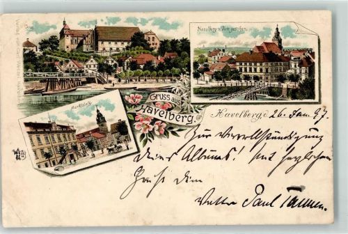 39539 O3530 Havelberg 1897 Gebrauchsspuren Marktplatz Dom Ottmar Zieher Lithographie