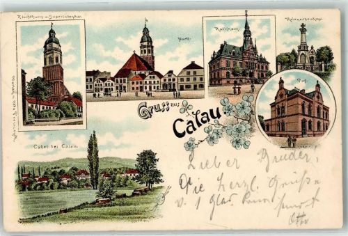 Calau 1896 Marktplatz Rathaus Kriegerdenkmal Post Stadtkirche