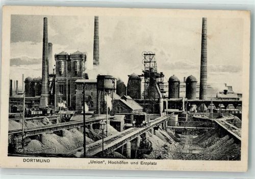 Dortmund 1923 Union Hochöfen und Erzplatz AK