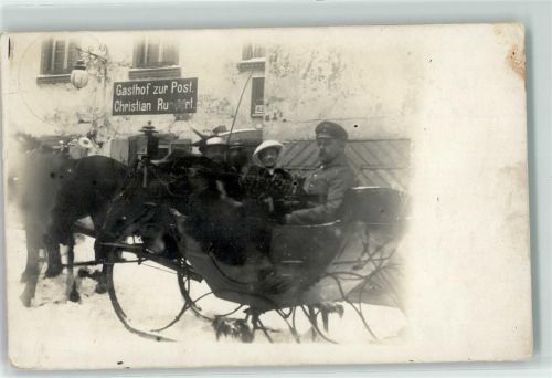 Presseck 1916 Gasthaus zur Post Pferdeschlitten Winter Ort handschriftlich