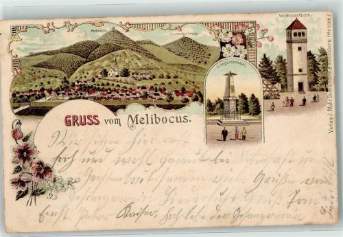64665 W6146 Alsbach 1905 Lithographie Kriegerdenkmal Melibocusturm Auerbach Schloss Kirche Forsthaus Schaubach