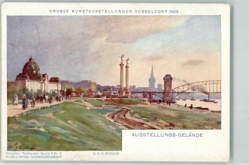 W4000 Düsseldorf Große Kunstausstellung 1909 Ausstellungsgelände sign Schulze H. A. O. Künstler Postkarte Serie K Nr 3 Bahnpost Aachen Kunstgeschichte Düsseldorf